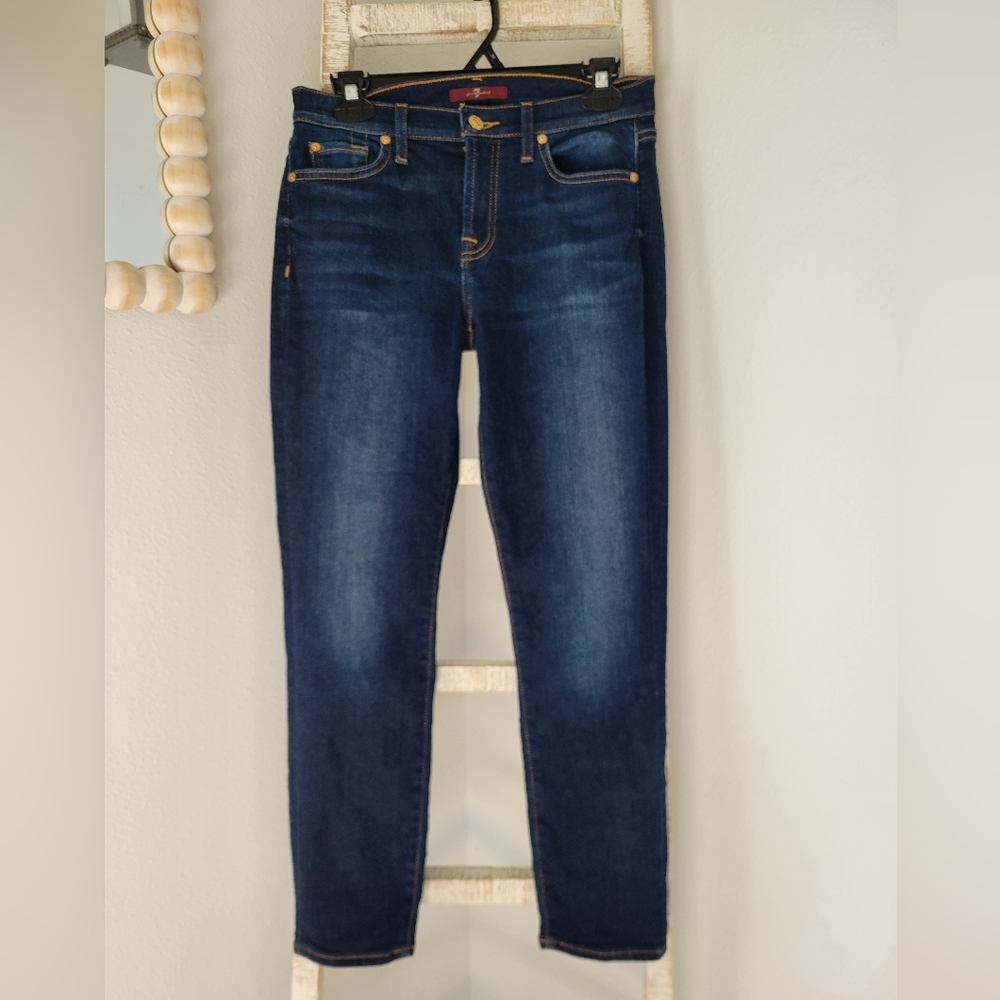 7 For All Mankind Dark Wash High Rise Slim Fit Ankle Jeans, Sz 27